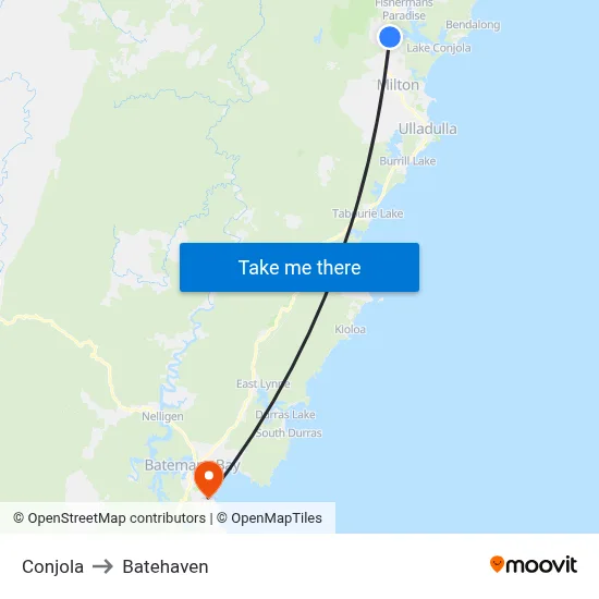 Conjola to Batehaven map