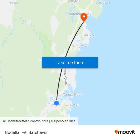 Bodalla to Batehaven map