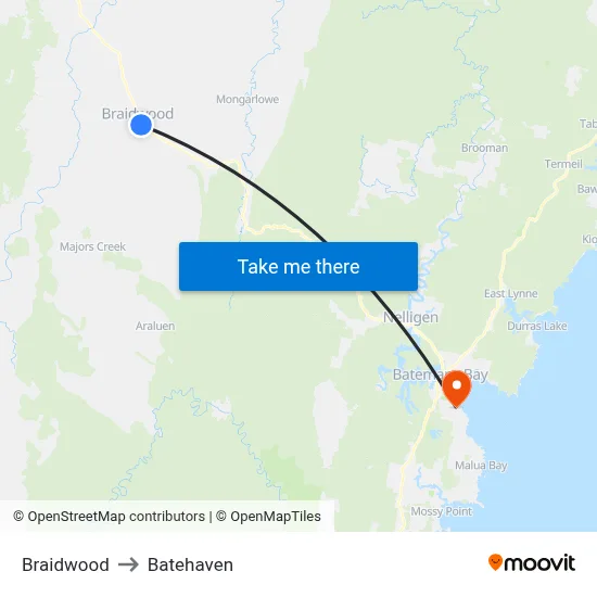 Braidwood to Batehaven map