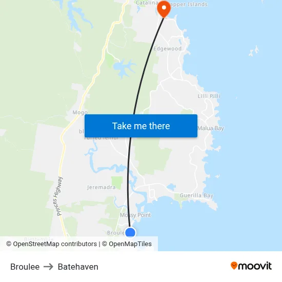 Broulee to Batehaven map