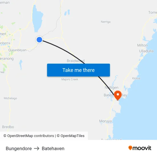 Bungendore to Batehaven map