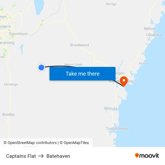 Captains Flat to Batehaven map