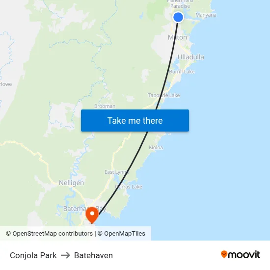 Conjola Park to Batehaven map
