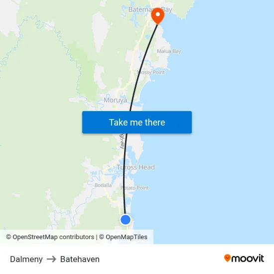 Dalmeny to Batehaven map