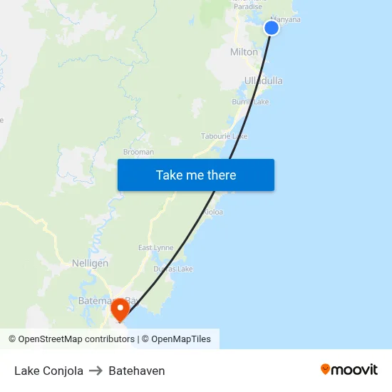 Lake Conjola to Batehaven map