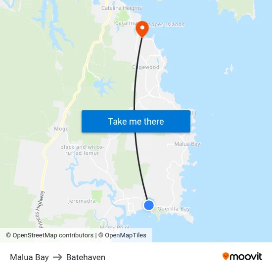 Malua Bay to Batehaven map