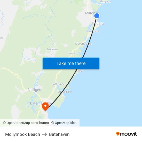 Mollymook Beach to Batehaven map