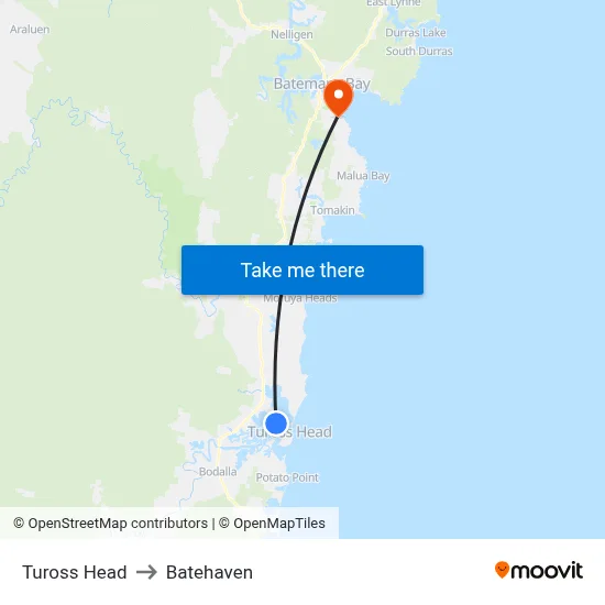 Tuross Head to Batehaven map