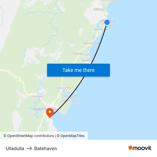 Ulladulla to Batehaven map