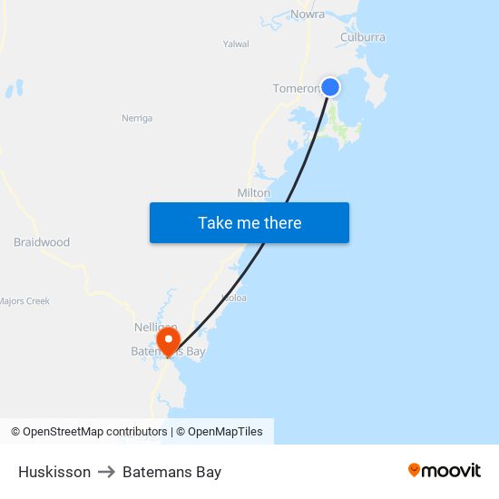 Huskisson to Batemans Bay map