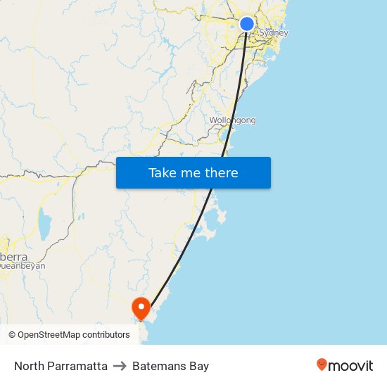 North Parramatta to Batemans Bay map