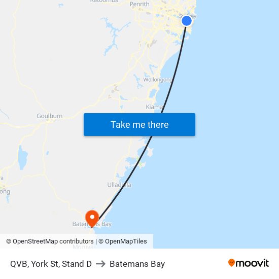 QVB, York St, Stand D to Batemans Bay map