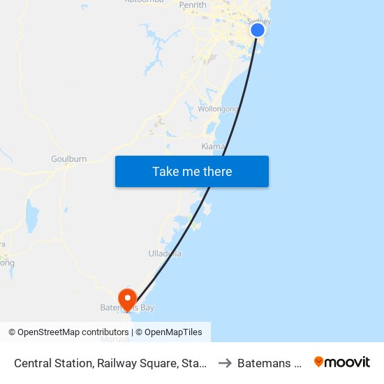 Central Station, Railway Square, Stand M to Batemans Bay map