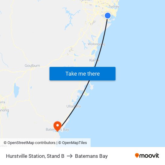 Hurstville Station, Stand B to Batemans Bay map