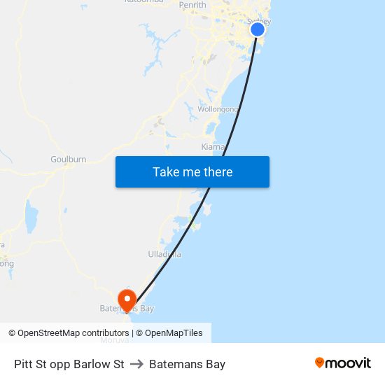 Pitt St opp Barlow St to Batemans Bay map