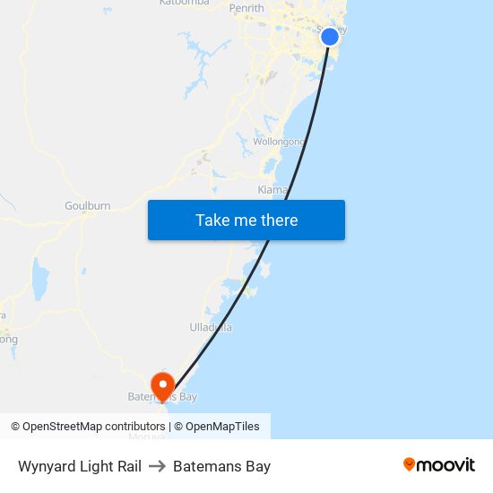 Wynyard Light Rail to Batemans Bay map