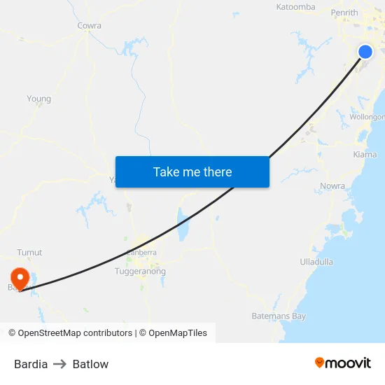 Bardia to Batlow map