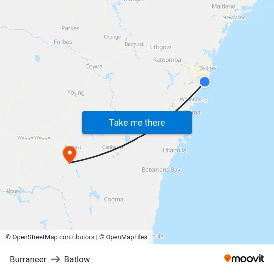 Burraneer to Batlow map