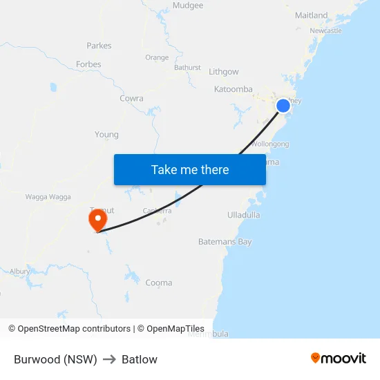 Burwood (NSW) to Batlow map