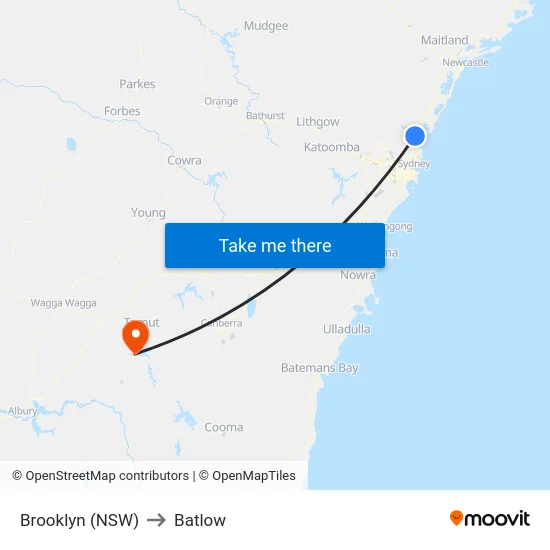 Brooklyn (NSW) to Batlow map