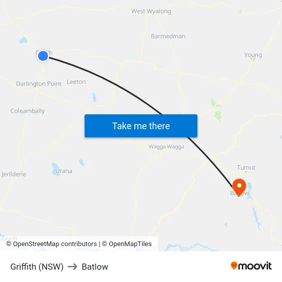 Griffith (NSW) to Batlow map
