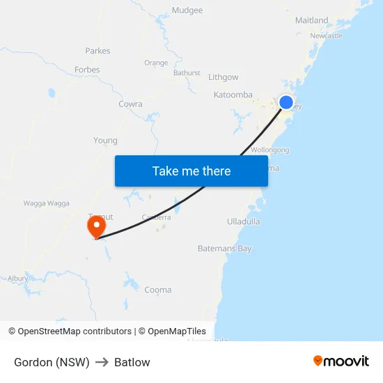 Gordon (NSW) to Batlow map