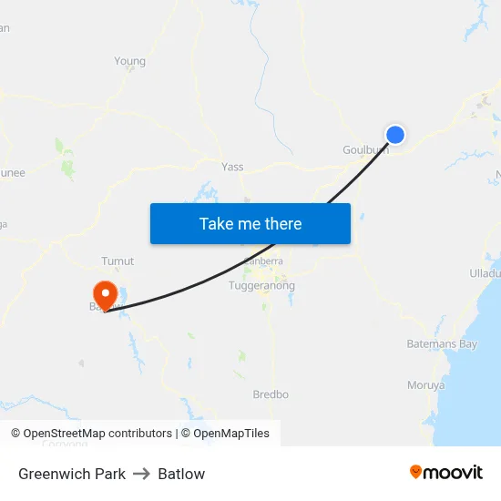 Greenwich Park to Batlow map
