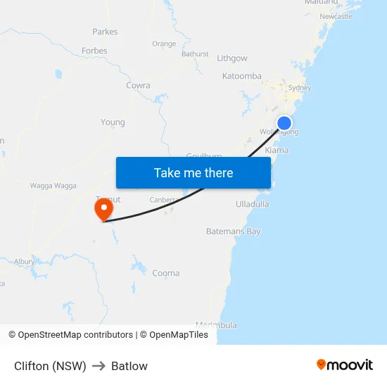 Clifton (NSW) to Batlow map