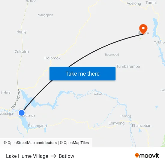 Lake Hume Village to Batlow map