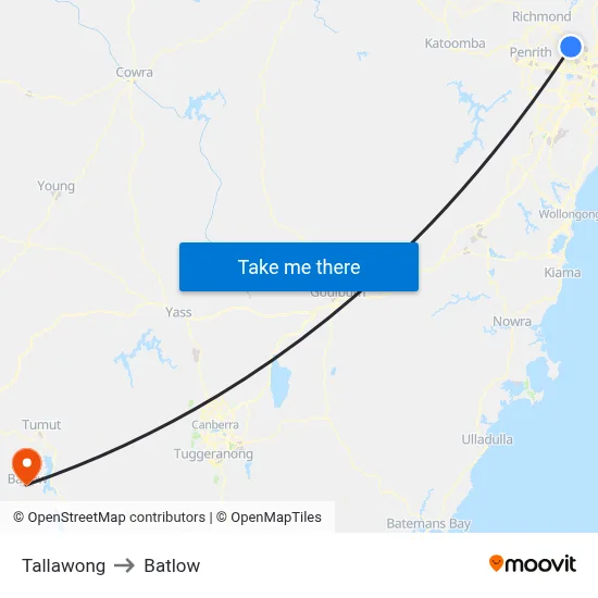 Tallawong to Batlow map