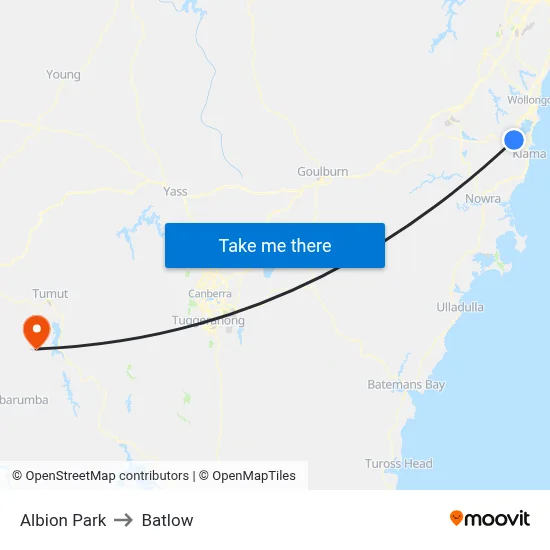 Albion Park to Batlow map