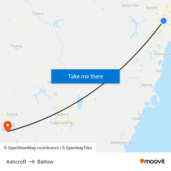 Ashcroft to Batlow map