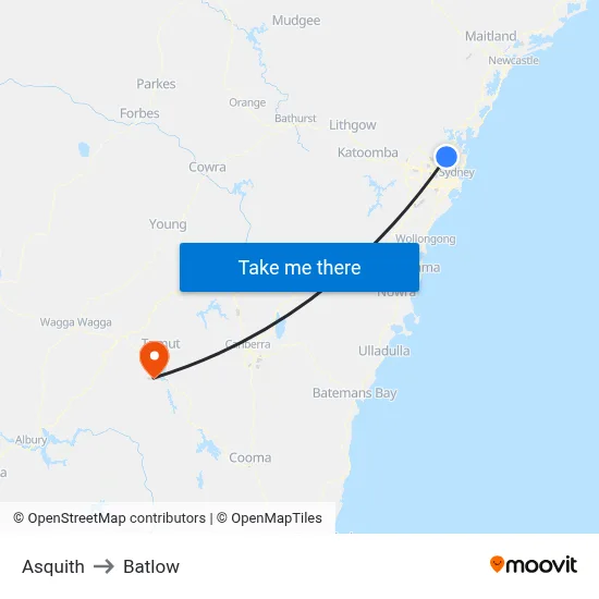 Asquith to Batlow map