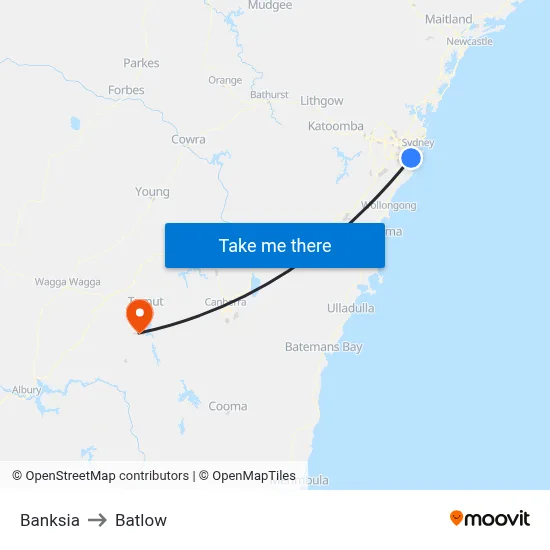 Banksia to Batlow map