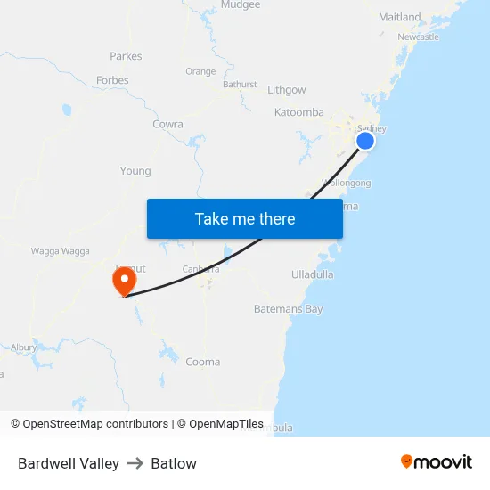 Bardwell Valley to Batlow map