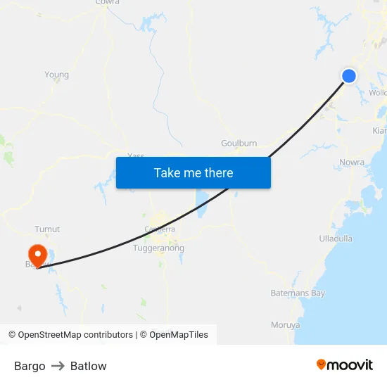 Bargo to Batlow map