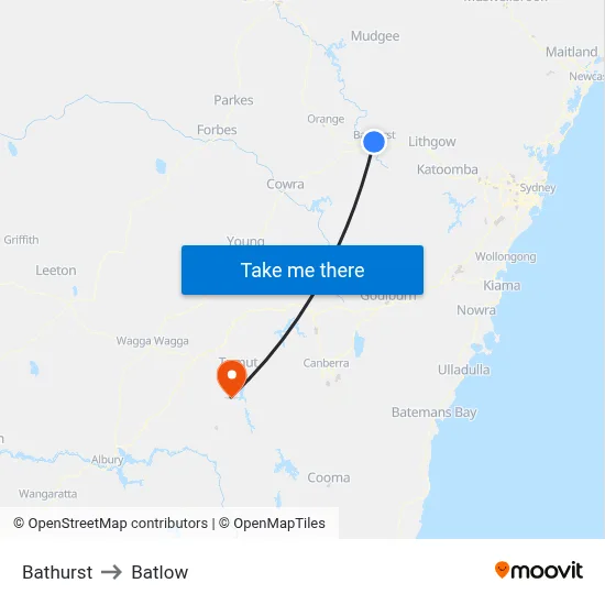 Bathurst to Batlow map