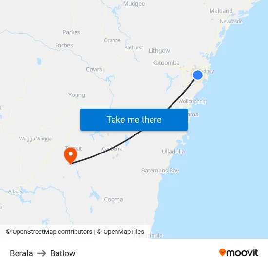 Berala to Batlow map