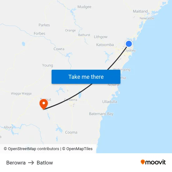 Berowra to Batlow map