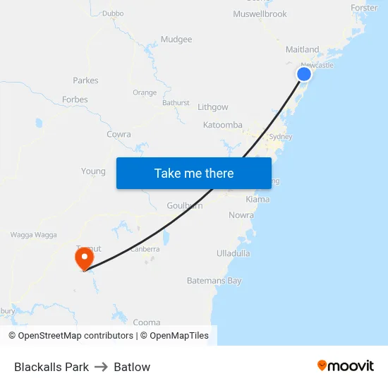 Blackalls Park to Batlow map