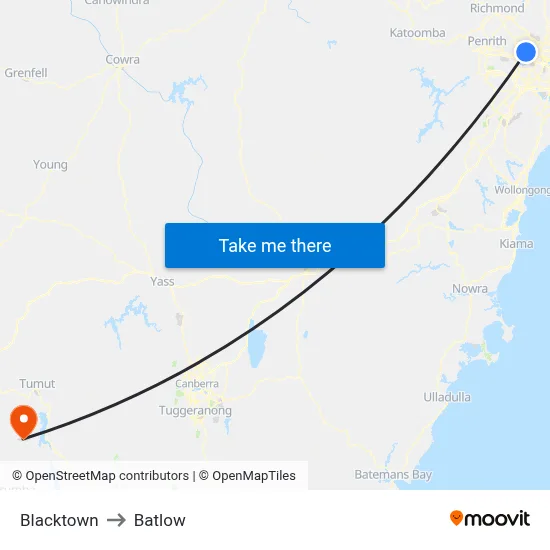 Blacktown to Batlow map