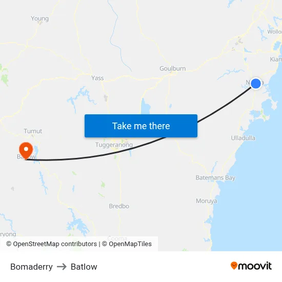 Bomaderry to Batlow map