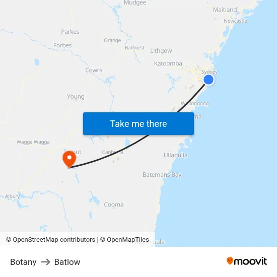 Botany to Batlow map