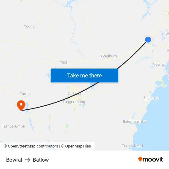 Bowral to Batlow map