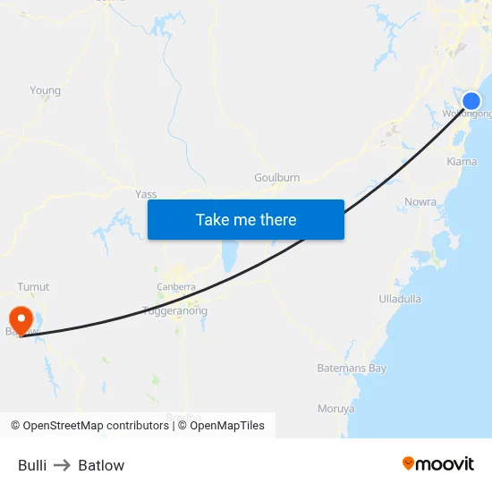 Bulli to Batlow map
