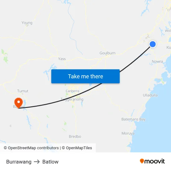 Burrawang to Batlow map