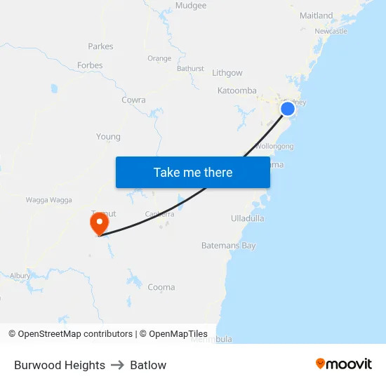 Burwood Heights to Batlow map