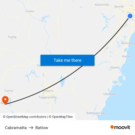 Cabramatta to Batlow map