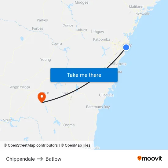 Chippendale to Batlow map