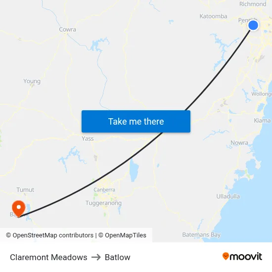 Claremont Meadows to Batlow map